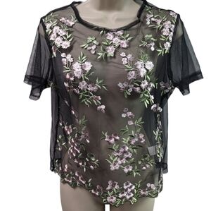Twinkle Sheer Floral Embroidered Top Sz OS